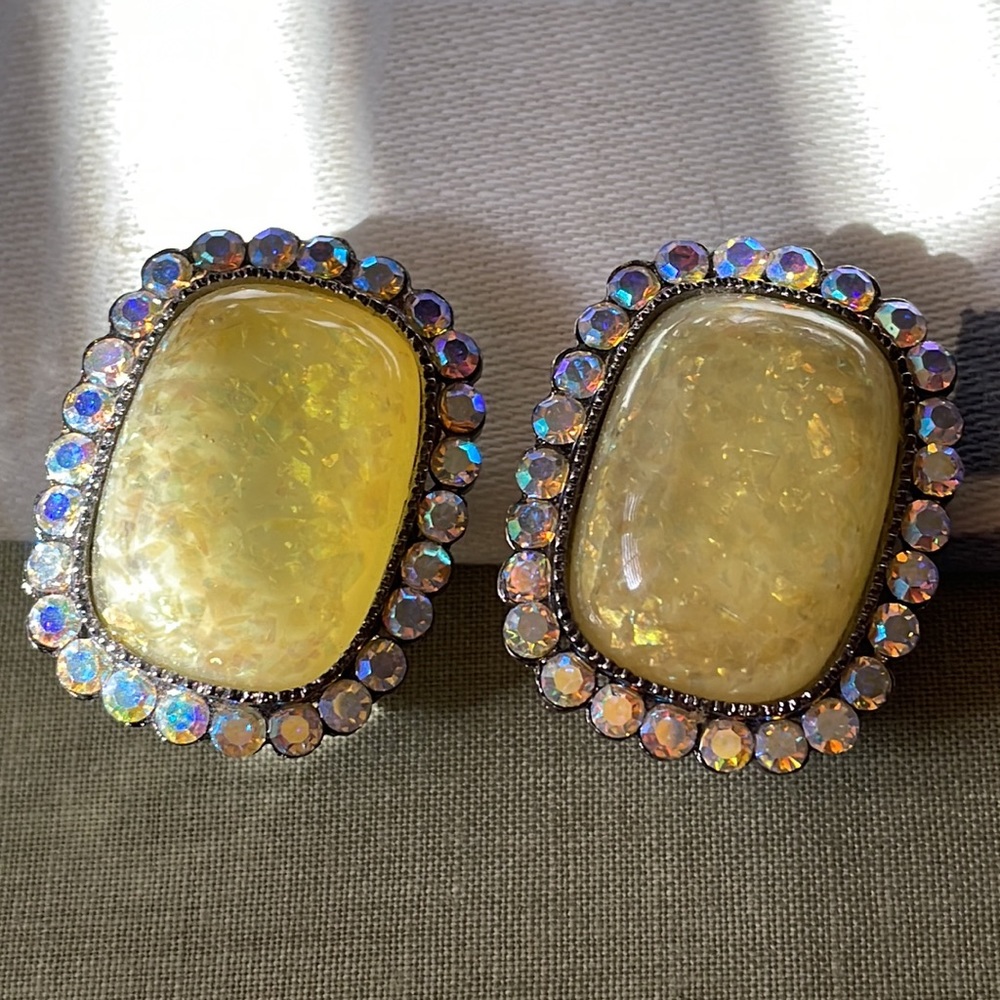 SNK Aurora Borealis Crystal Clip Earrings